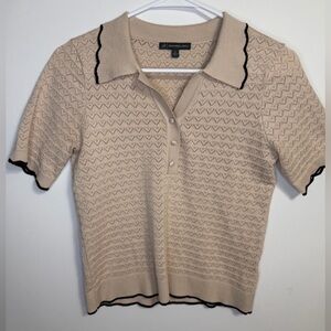 Adrianna Papell Short Sleeve Knit Button Up Scallop Detail Top Size Small